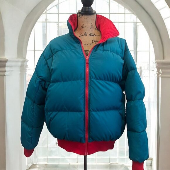 90s Men's Columbia Reversible Radial Sleeve Goose Down Puffer Jacket Large - Picture 1 of 9